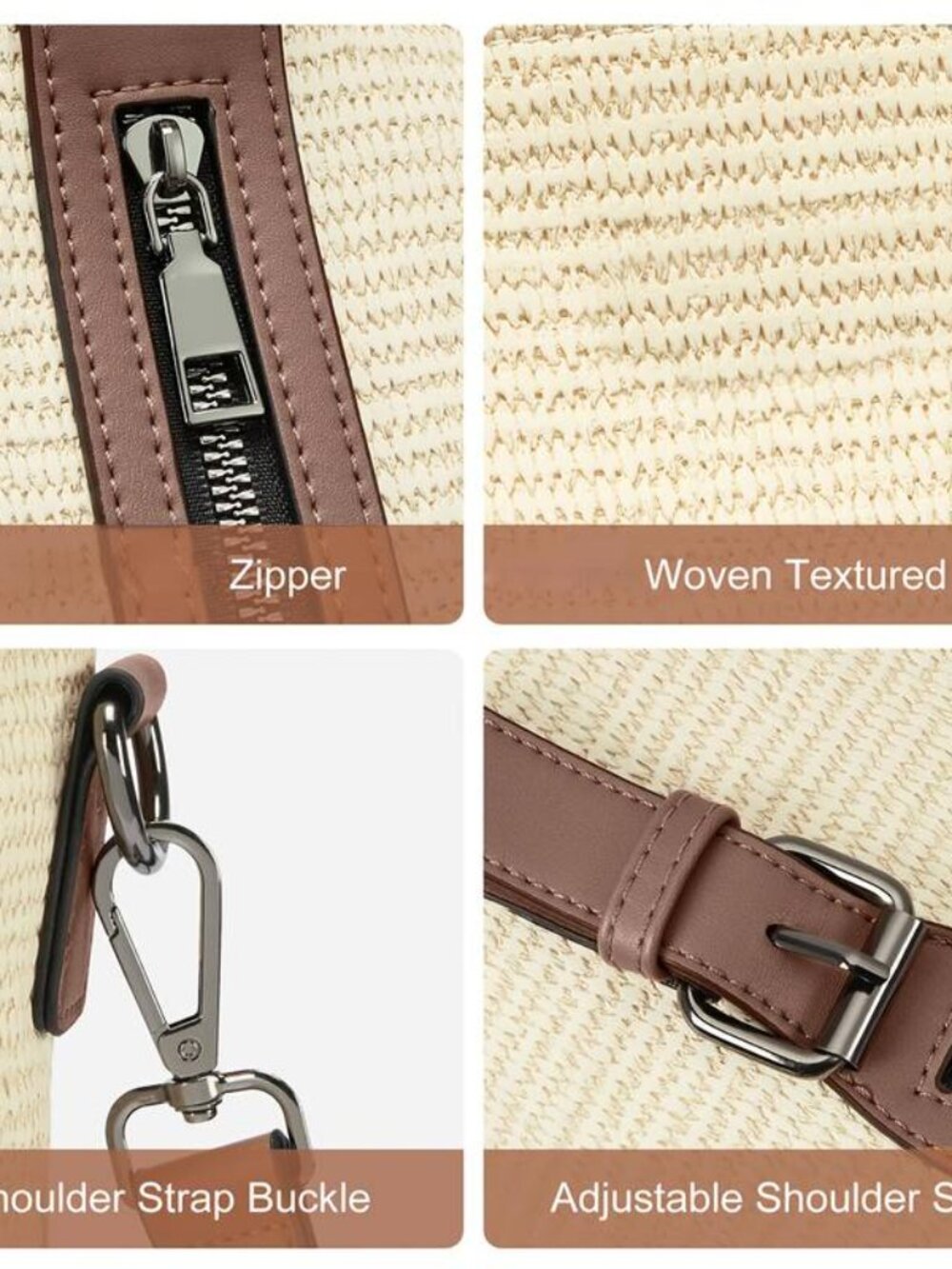 Large Capacity Beige Vegan Leather Double Crossbody Handbag - Picture 5 of 6